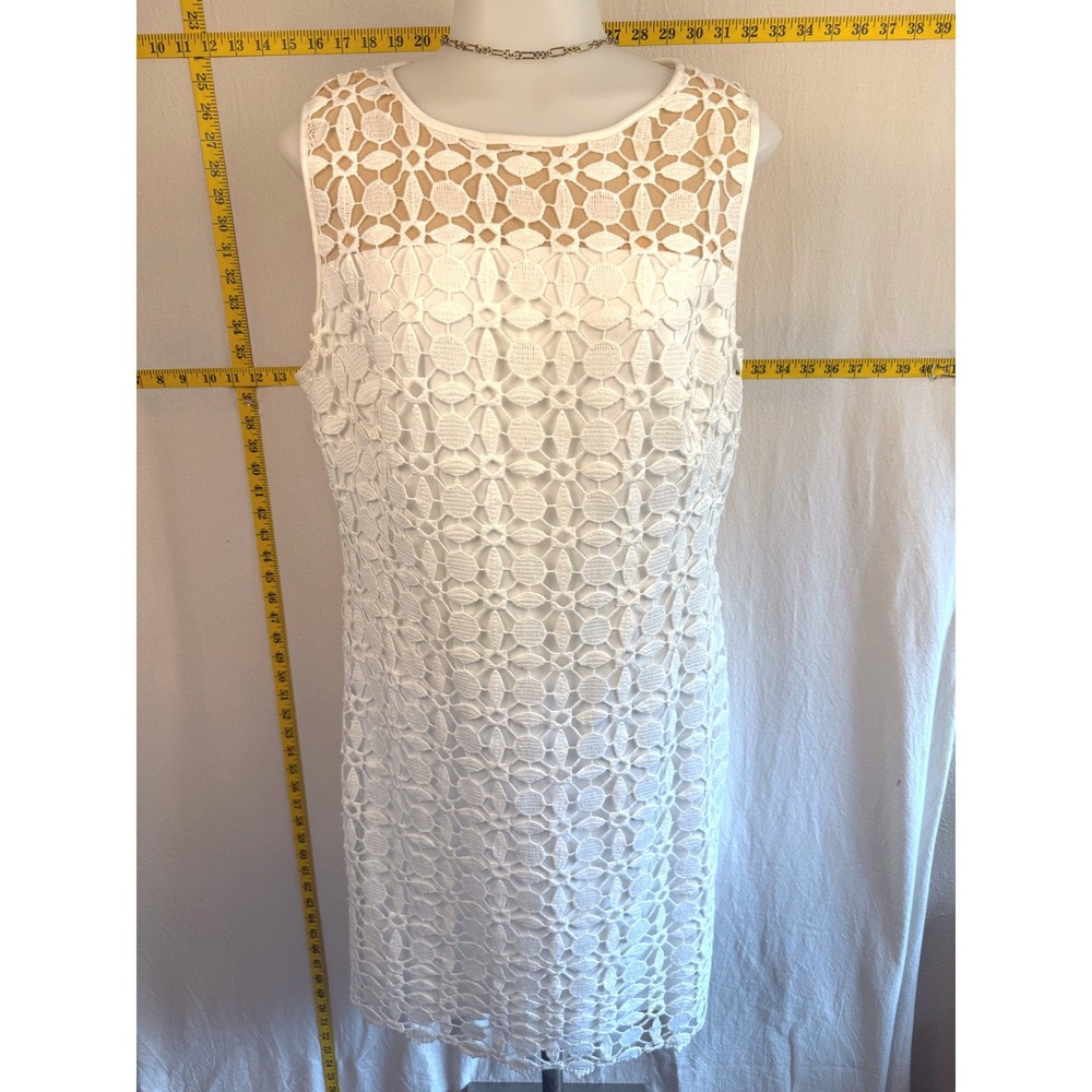 Lauren Ralph Lauren Chic Dress 16 White Floral Crochet Coquette Fairy Lace Shift